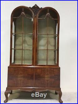Antique Early 20thc Walnut Display Cabinet With Double Dome Top