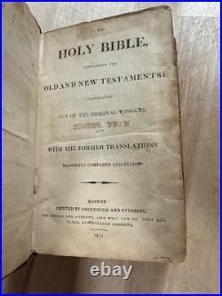 1811 HOLY BIBLE greenough and stebbins EARLY AMERICAN leather ANTIQUE old RARE