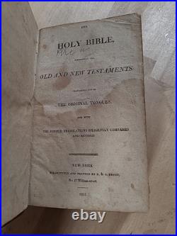 1815 HOLY BIBLE 1st American Stereoytpe RARE D&G Bruce LEATHER antique EARLY old