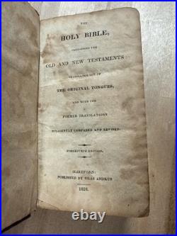 1828 HOLY BIBLE leather SILAS ANDRUS rare ANTIQUE old EARLY AMERICAN