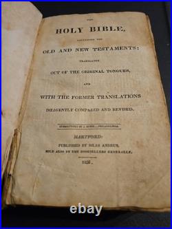 1837 HOLY BIBLE leather SILAS ANDRUS rare ANTIQUE old EARLY AMERICAN