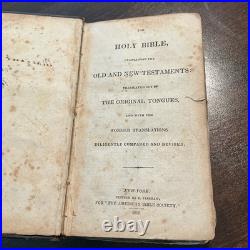 1843 Holy Bible Early for the American Bible Society Rare Antique D. Fanshaw
