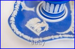 18thC Antique Wedgwood Dark Blue Jasperware Ink Stand with 2 Inkwells EARLY RARE