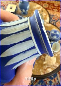 18thC Antique Wedgwood Dark Blue Jasperware Ink Stand with 2 Inkwells EARLY RARE