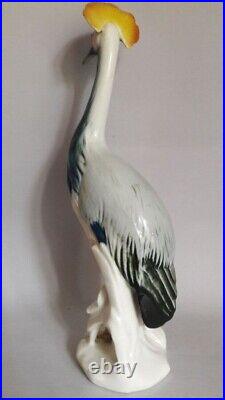 1930's Rare Karl Ens Germany Antique Porcelain Statue Figurine Crowned Crane