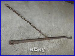 19th C EARLY OLD WROUGHT IRON RARE LARGE HEARTH FIREPLACE CRANE HOOK END & CHAIN