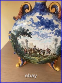 19th Century Faience Moon Flasks Rare Pilgrim Flasks hand painted & signed