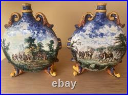 19th Century Faience Moon Flasks Rare Pilgrim Flasks hand painted & signed
