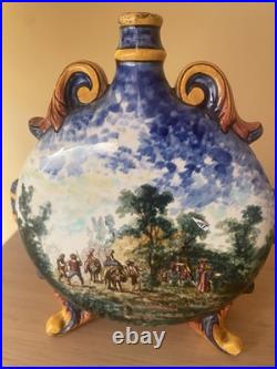 19th Century Faience Moon Flasks Rare Pilgrim Flasks hand painted & signed