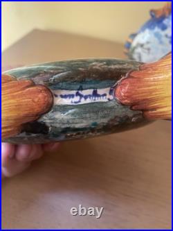 19th Century Faience Moon Flasks Rare Pilgrim Flasks hand painted & signed