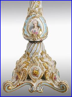 28.35 tall rare hand painted French porcelain Lamp, late19th to early 20th
