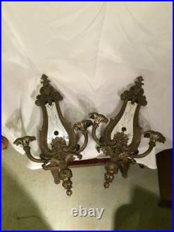 2 Early 1900'S ANTIQUE SCONCES ANGELS MIRRORS Original Mirrors RARE Pair