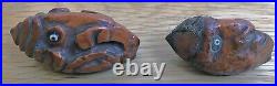 2 RARE Antique EARLY Carved Coquilla Nut Miniature Heads Clowns