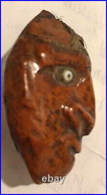 2 RARE Antique EARLY Carved Coquilla Nut Miniature Heads Clowns