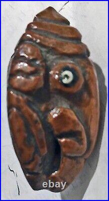 2 RARE Antique EARLY Carved Coquilla Nut Miniature Heads Clowns