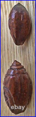 2 RARE Antique EARLY Carved Coquilla Nut Miniature Heads Clowns