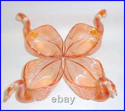 4 Rare Antique 1920's Fenton Carnival Pink Glass 5 Open Swan Open Salt Dishes