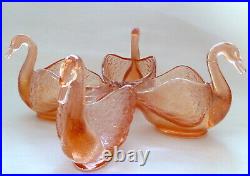 4 Rare Antique 1920's Fenton Carnival Pink Glass 5 Open Swan Open Salt Dishes