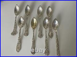 8 Rare Antique Tiffany Sterling Grapefruit Spoons, 8 Different Unique Patterns