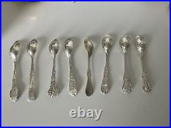 8 Rare Antique Tiffany Sterling Grapefruit Spoons, 8 Different Unique Patterns