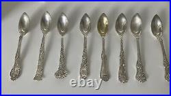 8 Rare Antique Tiffany Sterling Grapefruit Spoons, 8 Different Unique Patterns