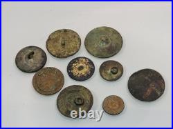 9x rare antique late 18th, early 19th C metal Buttons inc Master of Hunt Button
