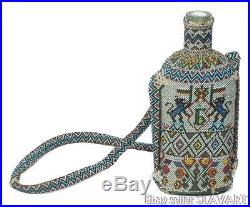 AMAZING antique Bulgarian handmade beaded bottle early 1900's rare folk art POW