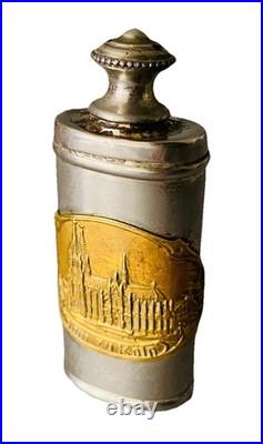 ANTIQUE EAU DE COLOGNE METAL BOTTLE Koln Cathedral Germany D. R. G. M. Vintage RARE