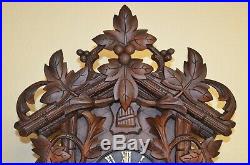 ANTIQUE GERMAN BLACK FOREST RARE LEAF MOTIF CUCKOO CLOCK EARLY 1900's