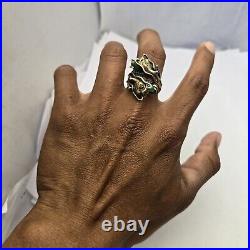 ANTIQUE Heavy 1940s Rare Silver GOLD Vermeil JADE DRAGON WRAP COILED RING 9.75