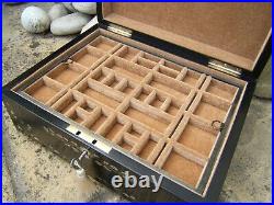 ANTIQUE JEWELLERY BOX RARE EARLY 19c INLAID EBONY WONDERFUL INTERIOR