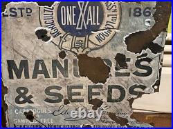 ANTIQUE ONE & ALL MANURES & SEEDS ENAMEL SIGN EARLY 1900's VERY RARE