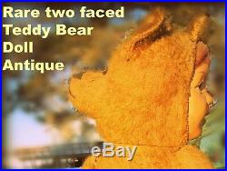 ANTIQUE RARE 24 MOHAIR TWO FACE TEDDY BEAR DOLL VINTAGE RARE GERMAN EARLY 1900s