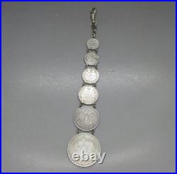 ANTIQUE RARE IMPERIAL RUSSIAN SOLID SILVER RUBLE COIN CHAIN FOB 42g 19.3CM 20thC