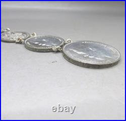 ANTIQUE RARE IMPERIAL RUSSIAN SOLID SILVER RUBLE COIN CHAIN FOB 42g 19.3CM 20thC