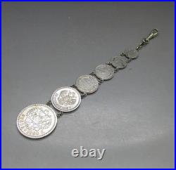 ANTIQUE RARE IMPERIAL RUSSIAN SOLID SILVER RUBLE COIN CHAIN FOB 42g 19.3CM 20thC