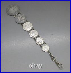 ANTIQUE RARE IMPERIAL RUSSIAN SOLID SILVER RUBLE COIN CHAIN FOB 42g 19.3CM 20thC