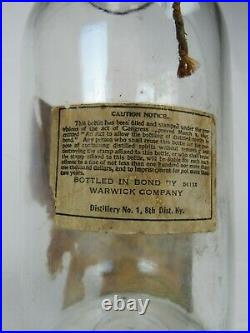 ANTIQUE WHISKEY BOTTLE rare WARWICK KENTUCKY full quart BOND STAMP early 1900's