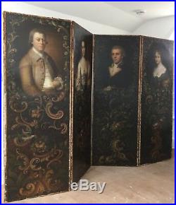 ANTIQUE fine and rare early C19th screen set with four C18th oil portraits