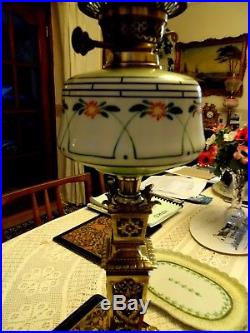 A Beautiful Rare Early Victorian Green Etch Twin Duplex Oil Lamp Shade