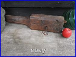 A Large Early Rare Oak Rim Lock And Key Primitive Castle