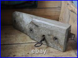 A Large Early Rare Oak Rim Lock And Key Primitive Castle
