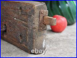 A Large Early Rare Oak Rim Lock And Key Primitive Castle