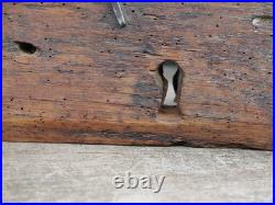 A Large Early Rare Oak Rim Lock And Key Primitive Castle