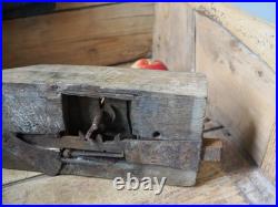 A Large Early Rare Oak Rim Lock And Key Primitive Castle