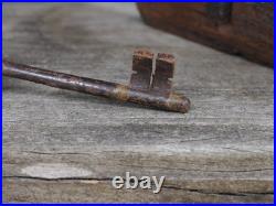 A Large Early Rare Oak Rim Lock And Key Primitive Castle