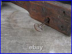A Large Early Rare Oak Rim Lock And Key Primitive Castle