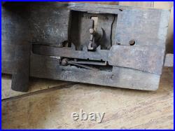 A Large Early Rare Oak Rim Lock And Key Primitive Castle