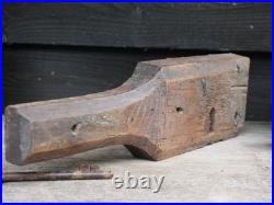 A Large Early Rare Oak Rim Lock And Key Primitive Castle