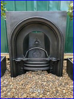 A Lovely Rare Early Victorian Antique Cast Iron Arch Insert Fireplace circa 1850